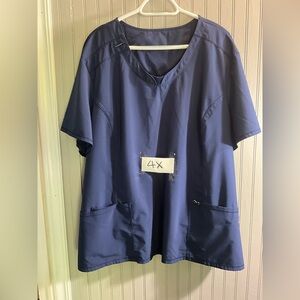 Navy Blue Scrub Top and Pants. Size 4X. Top has stretch back panel.
